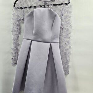 Asos Lavender Light Purple Lace Mesh Flowers Long Sleeves Mini Dress Size 2